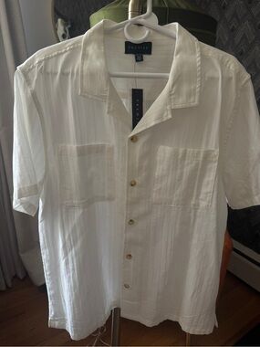 Premise White Short-Sleeve Button-Front Camp Shirt